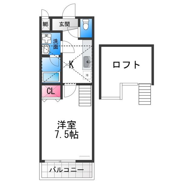 パルコート清水II番館(1K/2階)の間取り写真