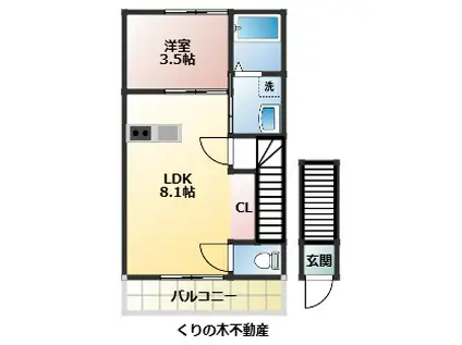 CASA PACIFICA 喜田村(1LDK/2階)の間取り写真