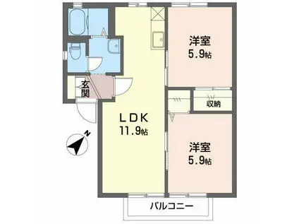 シプレーヌ大村(2LDK/1階)の間取り写真