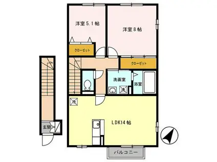 パセオプラシード VVIVII(2LDK/2階)の間取り写真