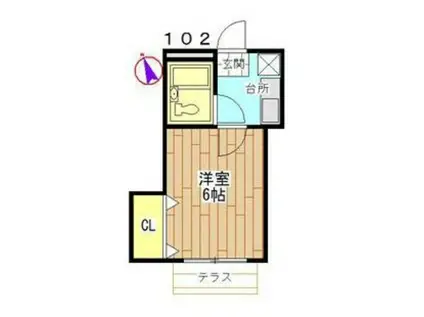 キャトルセゾン陽光台(1K/1階)の間取り写真