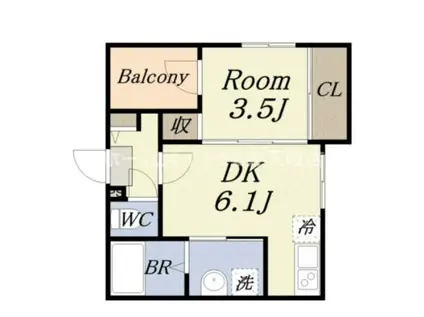 桜ハーモニーテラス(1DK/3階)の間取り写真