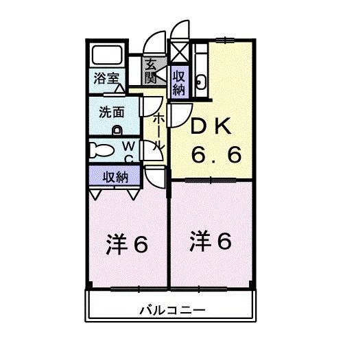 ソレアード立川I(2DK/2階)の間取り写真