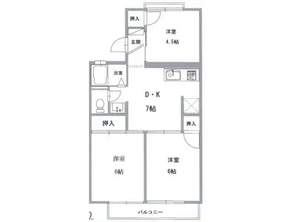 ガーデン・スマ B棟(3DK/1階)の間取り写真