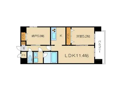 センチュリー与力町公園(1SLDK/7階)の間取り写真