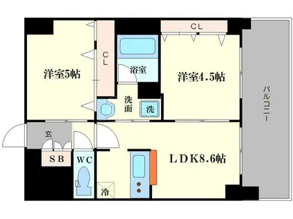 エステムコート難波サウスプレイスIVパークグレイス(2LDK/7階)の間取り写真