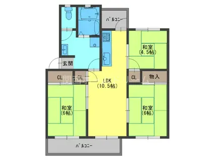 香里三井I(3LDK/3階)の間取り写真