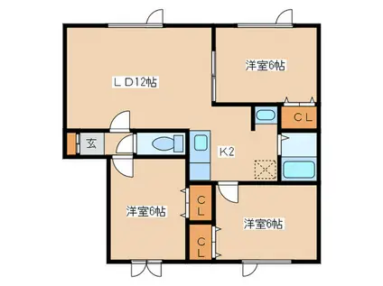 カーサ司(3LDK/3階)の間取り写真