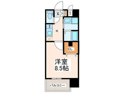 グランパーク新大江(1K/4階)の間取り写真