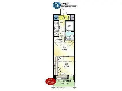 51 PROJECT2100日赤通(2K/4階)の間取り写真