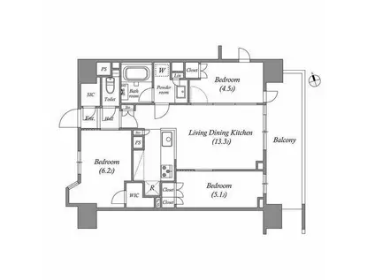 NIDO南千住(3LDK/6階)の間取り写真
