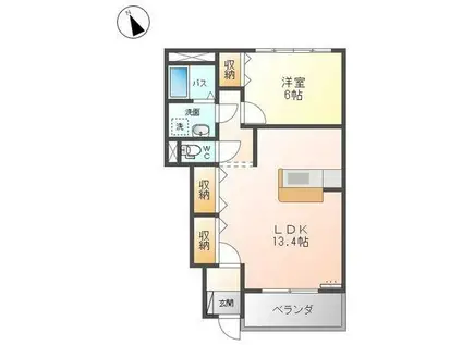 イリデッセント・ルナ・セブン(1LDK/1階)の間取り写真