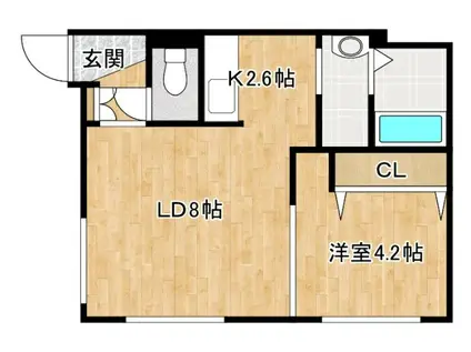 黄金北3丁目A棟(1LDK/2階)の間取り写真