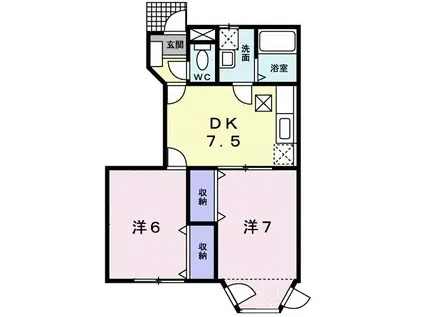 ルミエールI(2DK/1階)の間取り写真