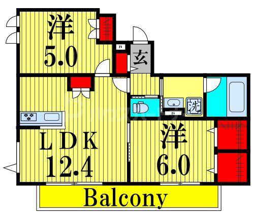BONHEUR DE CHIEN KITAAYASE(2LDK/1階)の間取り写真
