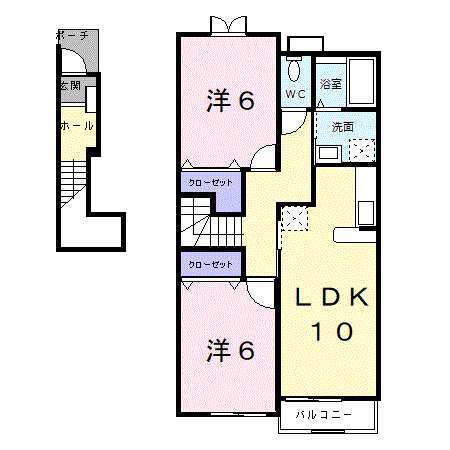 シェーネI(2LDK/2階)の間取り写真