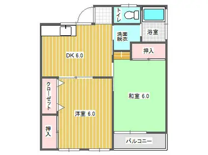 梶原荘1(2DK/2階)の間取り写真