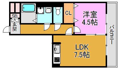 メゾングリスィーヌ(1LDK/2階)の間取り写真