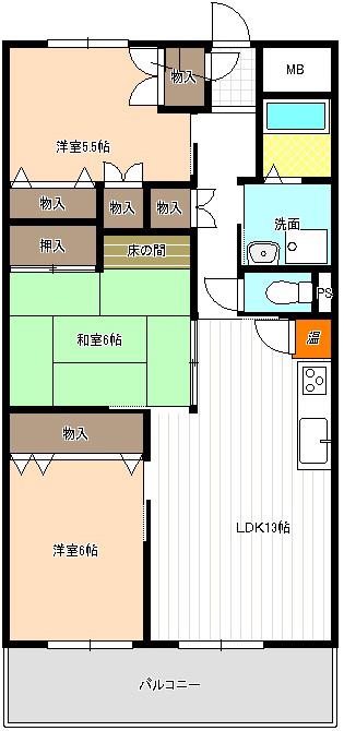 第3光ハイツ(3LDK/6階)の間取り写真