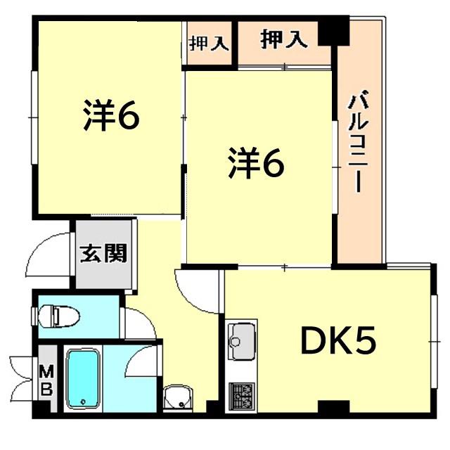 岡崎第一マンション(2DK/2階)の間取り写真