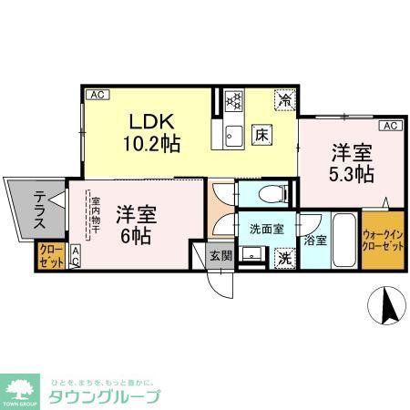 セレスティア谷中(2LDK/1階)の間取り写真