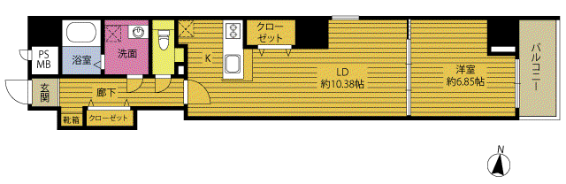 エレグランス府内(1LDK/5階)の間取り写真