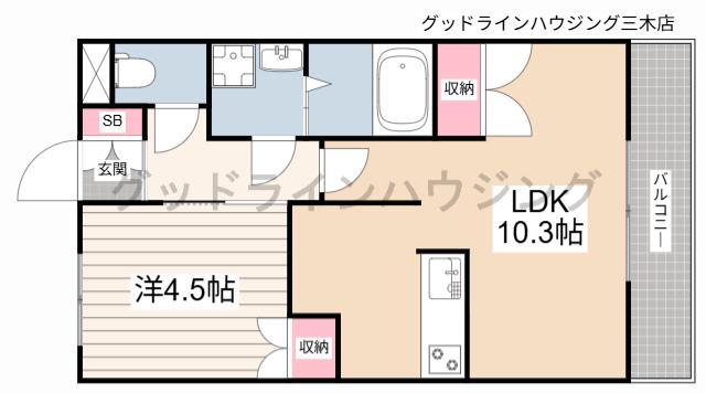 ルナフィット(1LDK/1階)の間取り写真