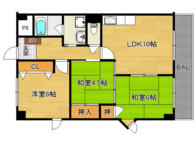 ブライトンヒル佐伯(3LDK/2階)の間取り写真