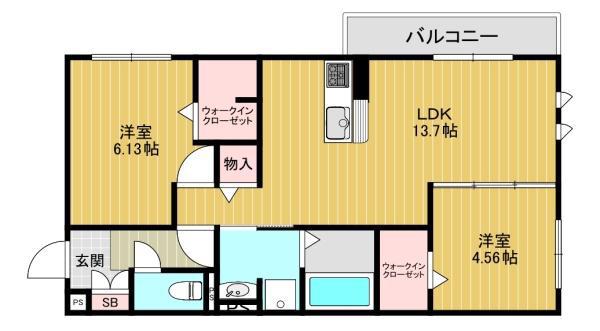 SINFARIA YUZATO C棟(2LDK/1階)の間取り写真
