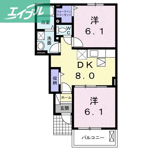 ベントルナータ F(2DK/1階)の間取り写真