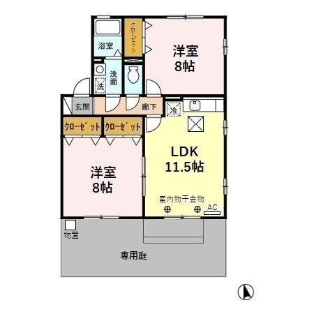 プラッツ A(2LDK/1階)の間取り写真