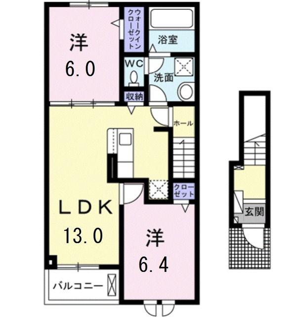 ノイシュタットエビスI(2LDK/2階)の間取り写真