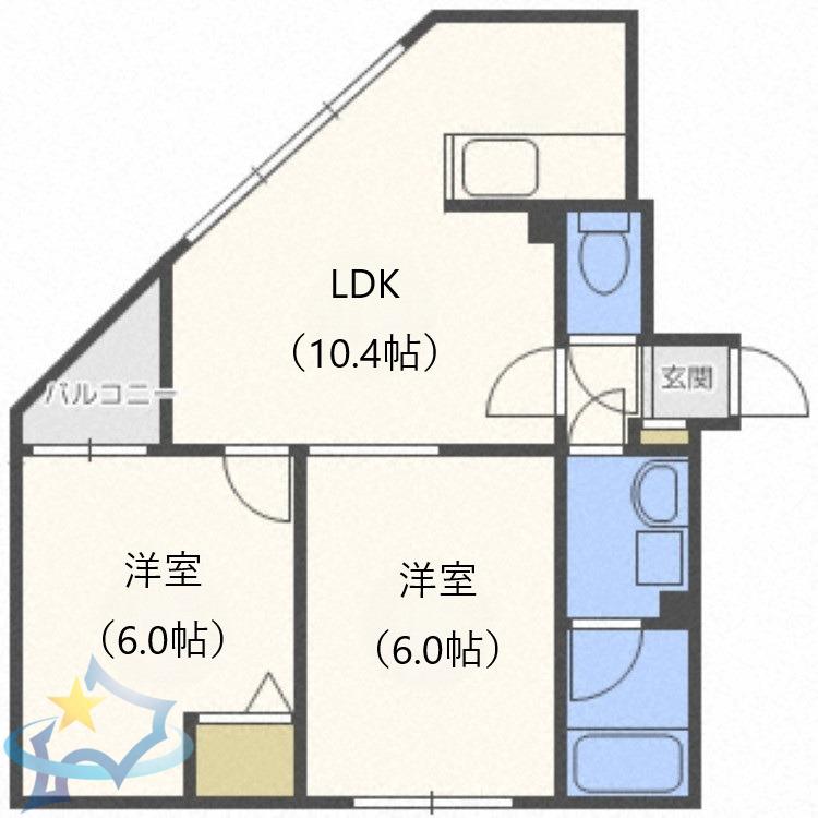 カマール琴似(2LDK/2階)の間取り写真