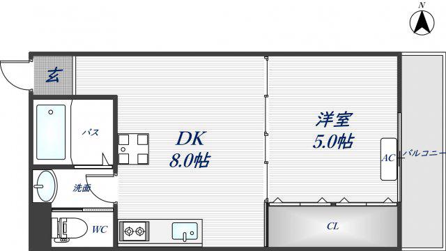 ポルトカーサ東大阪(1DK/2階)の間取り写真
