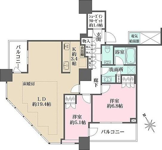 ザ・パークハウス西新宿タワー60(2LDK/19階)の間取り写真