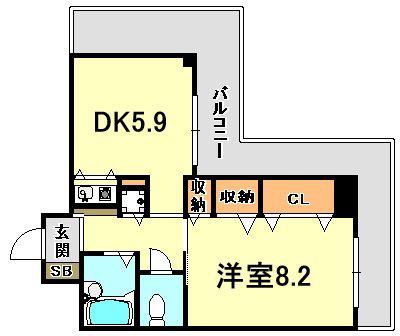 ブルームライフ兵庫(1DK/8階)の間取り写真