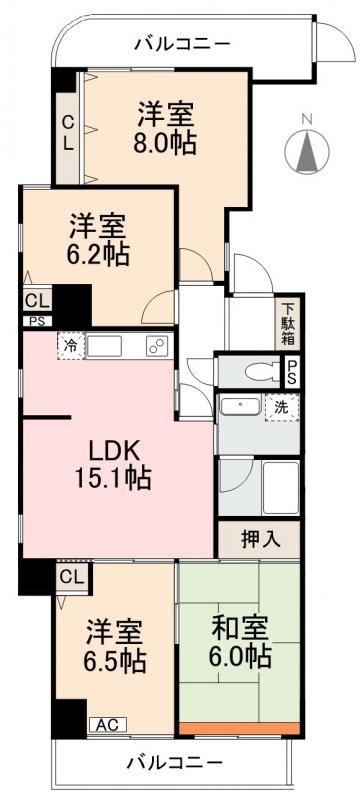 第1星野ビル(4LDK/4階)の間取り写真