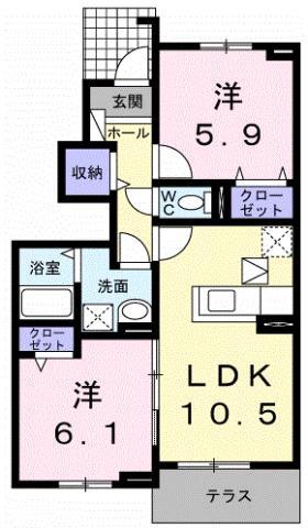 トビアスガーデン南沖洲B(2LDK/1階)の間取り写真