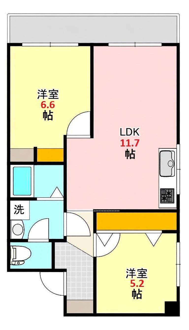 森ビル(2LDK/4階)の間取り写真