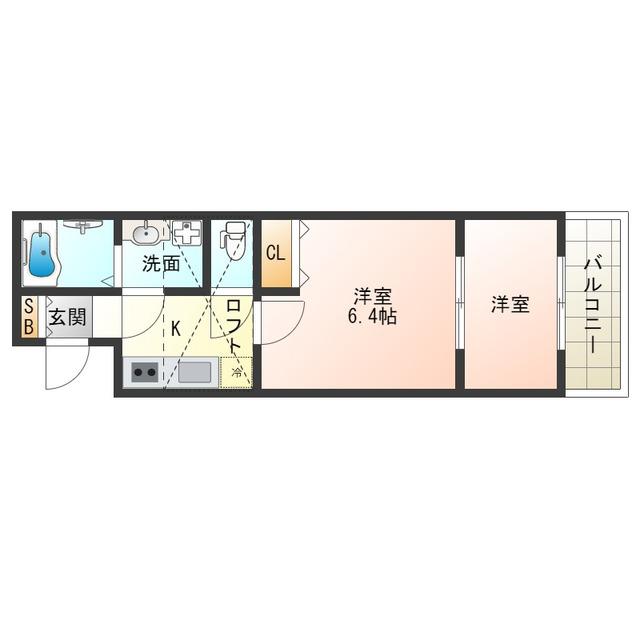 ノイヴェル春日出(1DK/2階)の間取り写真