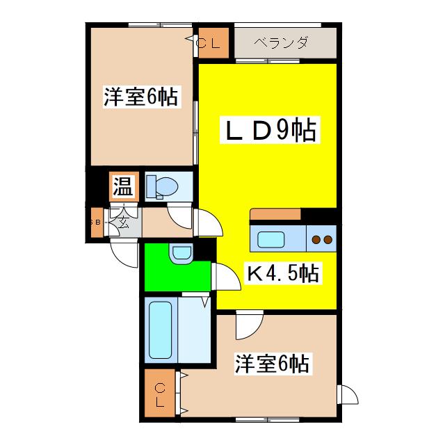 ハイツハピネスB館(2LDK/2階)の間取り写真