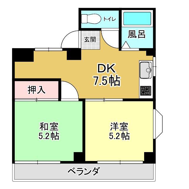 ニューパールハイツ(2DK/3階)の間取り写真