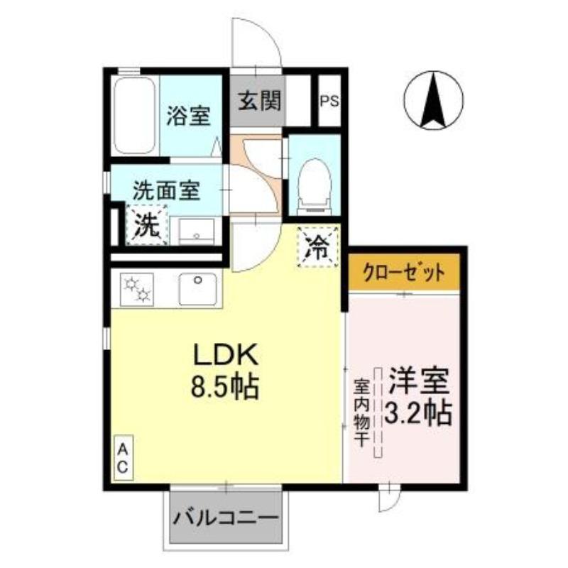ローズB(1LDK/1階)の間取り写真