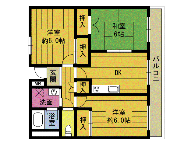 挟間アソシエイツII(3DK/2階)の間取り写真