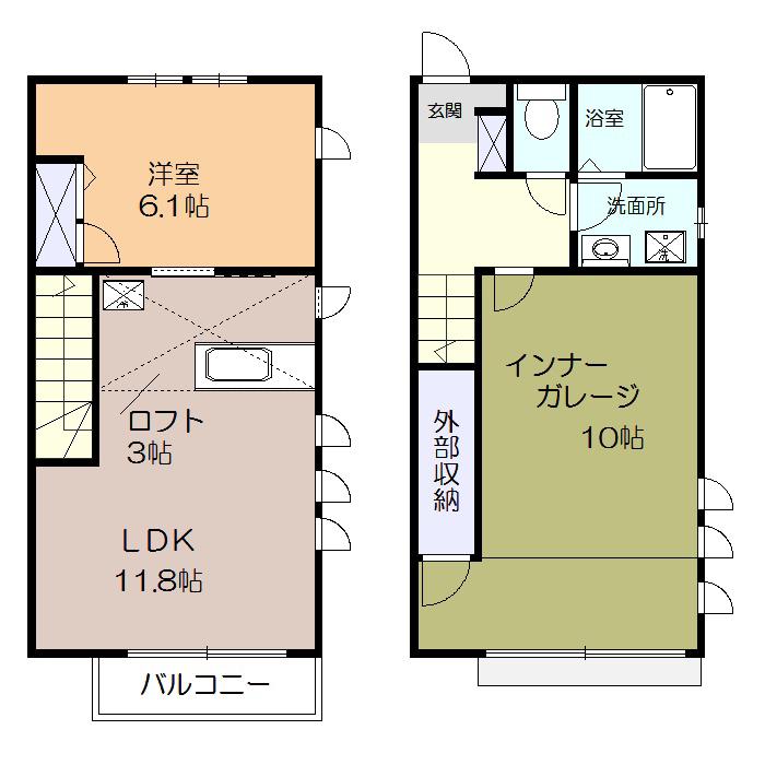 鵠沼ベースDUSK(1LDK/1階)の間取り写真