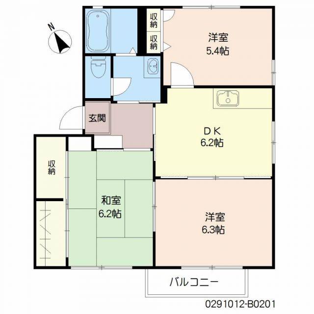 クエストヒル陣原B棟(3DK/2階)の間取り写真