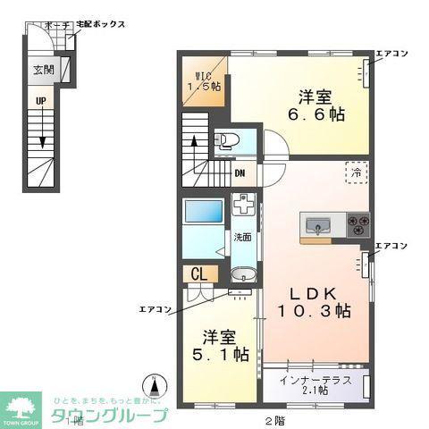 ウエストビレッヂI(2LDK/2階)の間取り写真