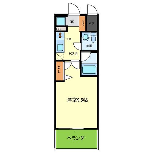 グランド上町(1K/2階)の間取り写真
