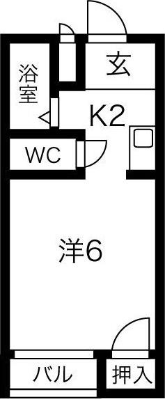 LOVE WING白鳥(1K/2階)の間取り写真