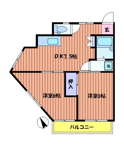 第1アーク山崎(2DK/2階)の間取り写真